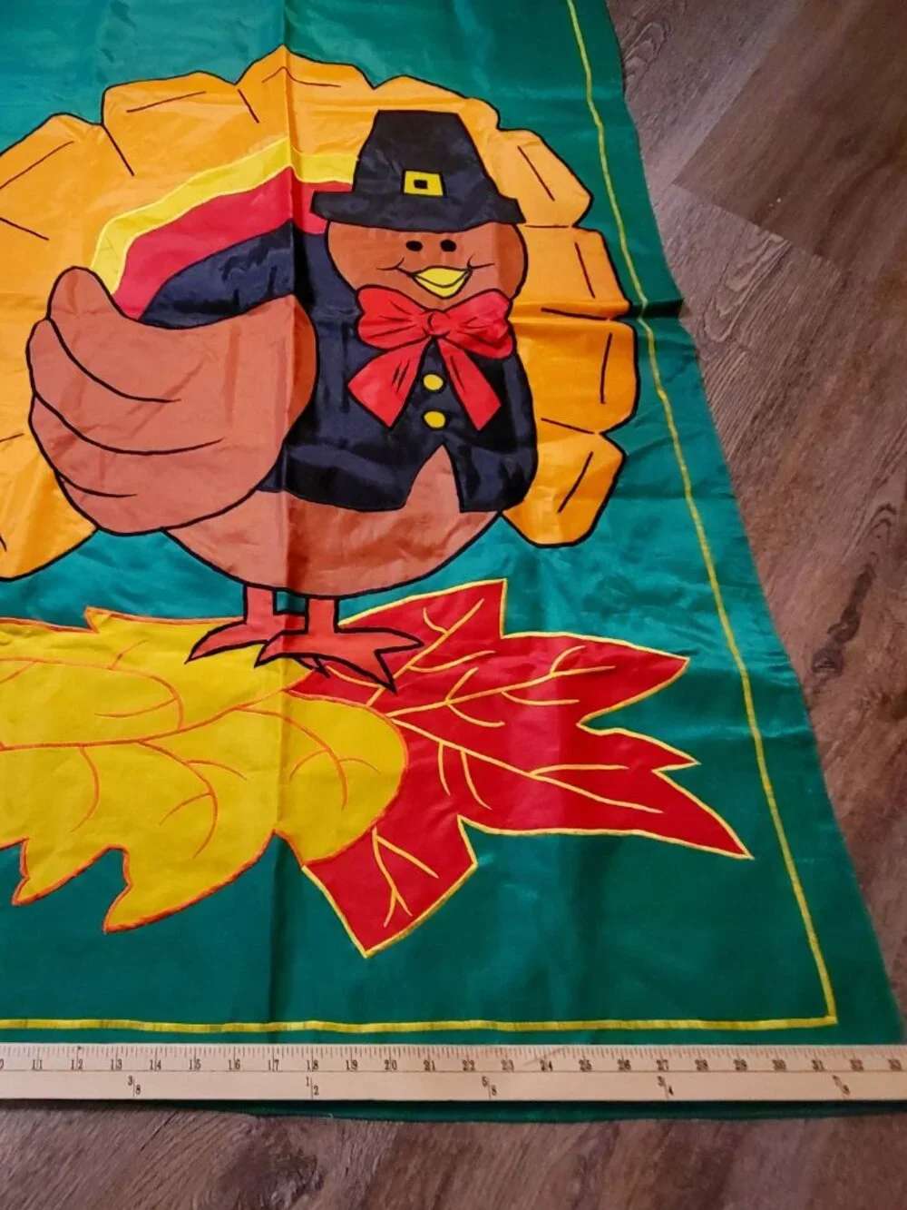 Vintage Thanksgiving Garden Flag 49.5 in x 33.5 in Turkey Pilgrim Hat Leaves